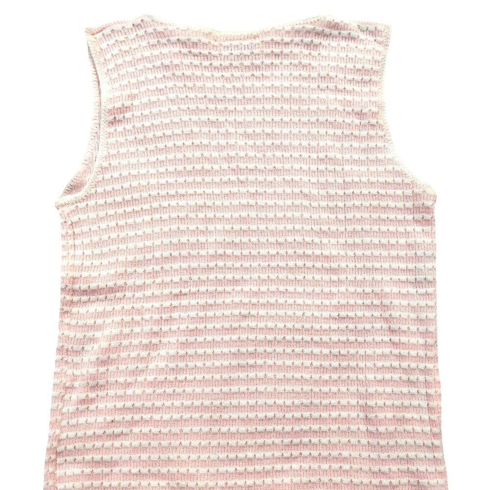Vintage 1940s-1950s Pink White Stripe Sleeveless Knit Crewneck Sweater Top Vest - Picture 6 of 8